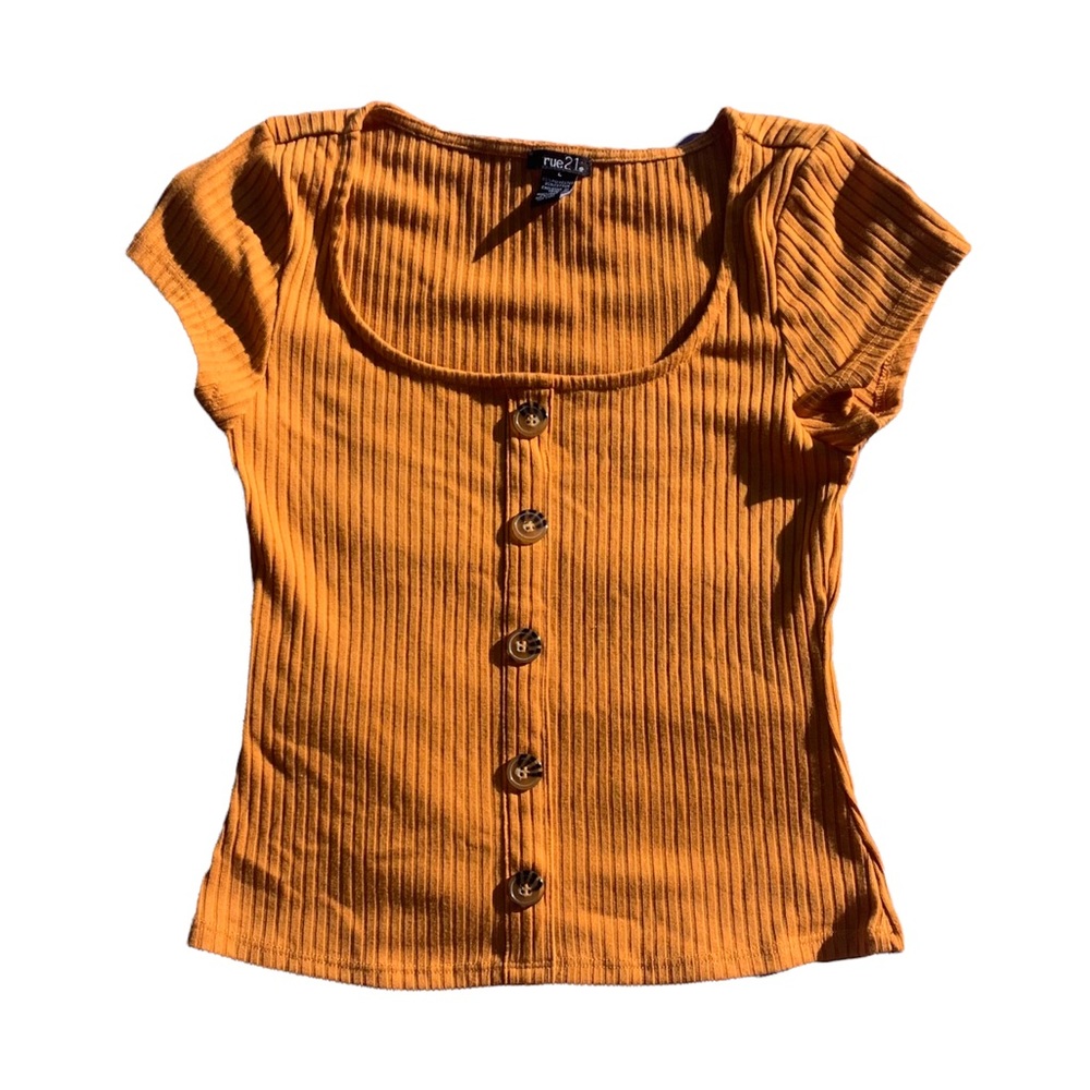 Rue 21 Orange Ribbed Buttoned Top